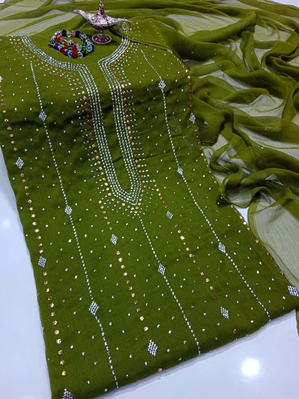 "Summer Lawn 3 Piece Suit – Embroidered with Chiffon Dupatta"(18 color)