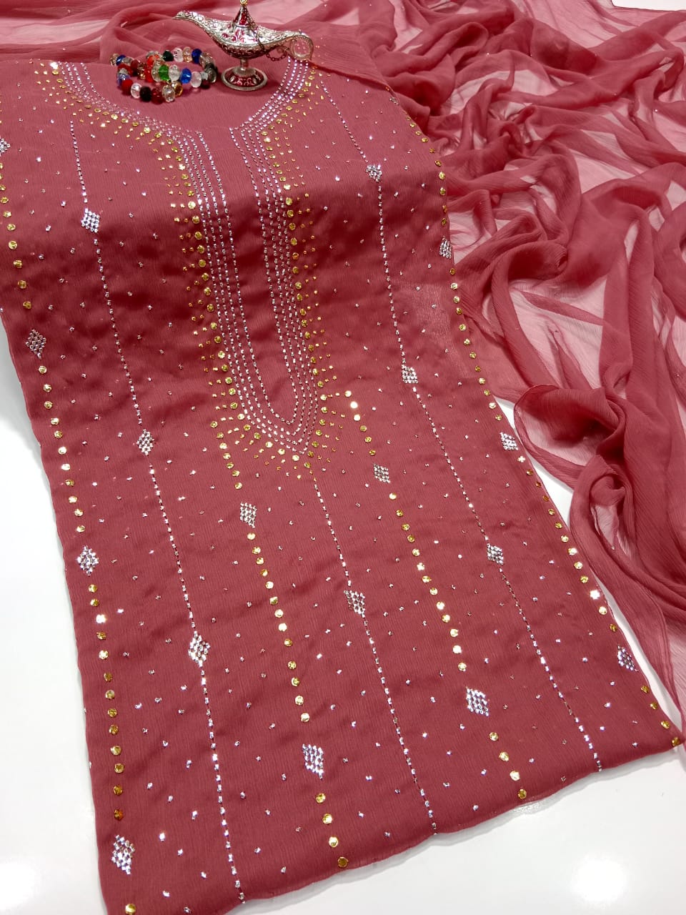 "Summer Lawn 3 Piece Suit – Embroidered with Chiffon Dupatta"(18 color)