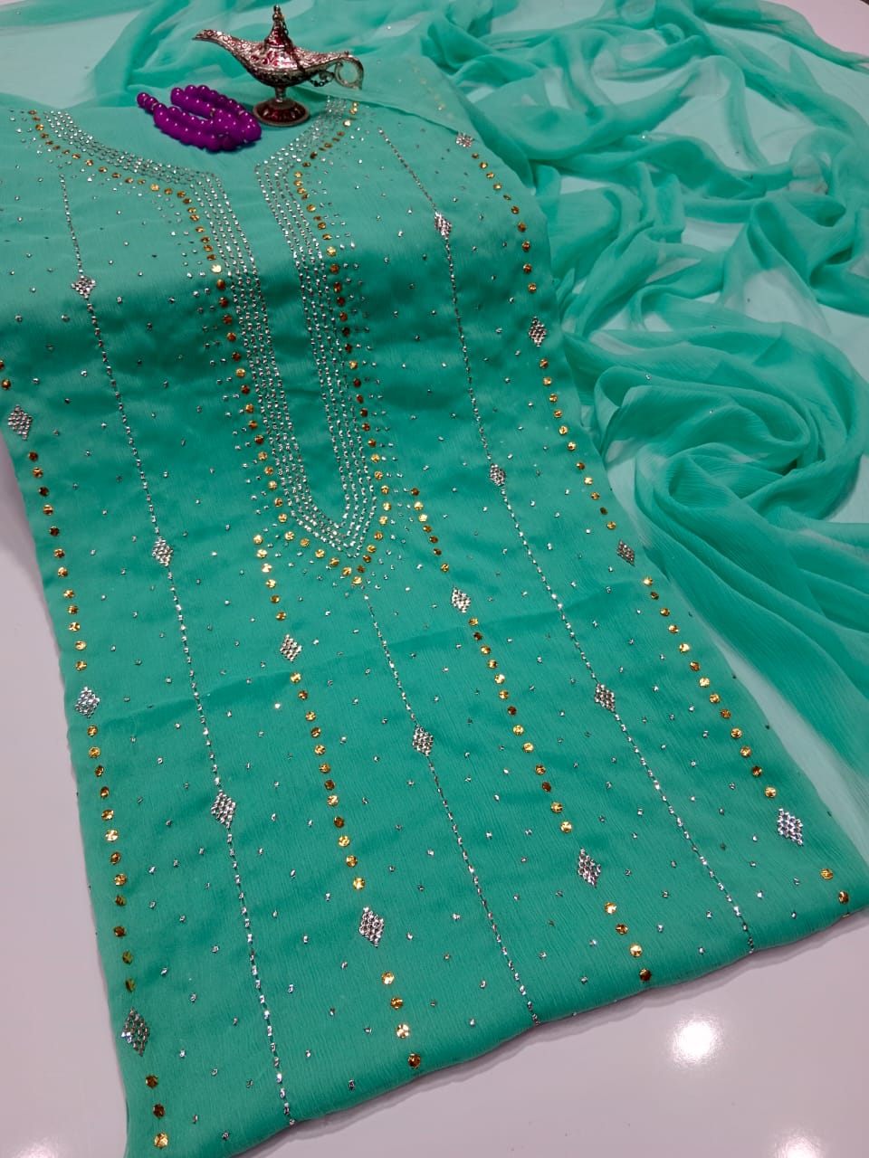 "Summer Lawn 3 Piece Suit – Embroidered with Chiffon Dupatta"(18 color)