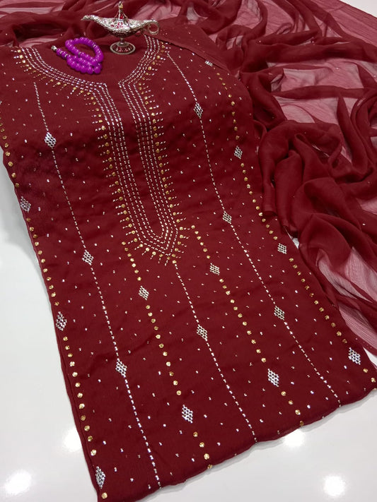 "Summer Lawn 3 Piece Suit – Embroidered with Chiffon Dupatta"(18 color)
