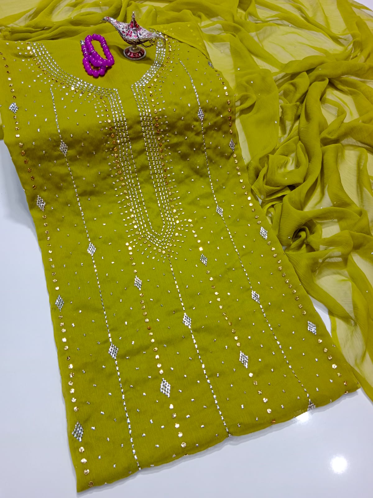 "Summer Lawn 3 Piece Suit – Embroidered with Chiffon Dupatta"(18 color)