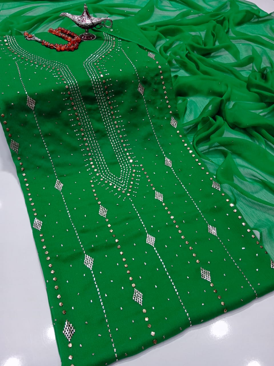 "Summer Lawn 3 Piece Suit – Embroidered with Chiffon Dupatta"(18 color)