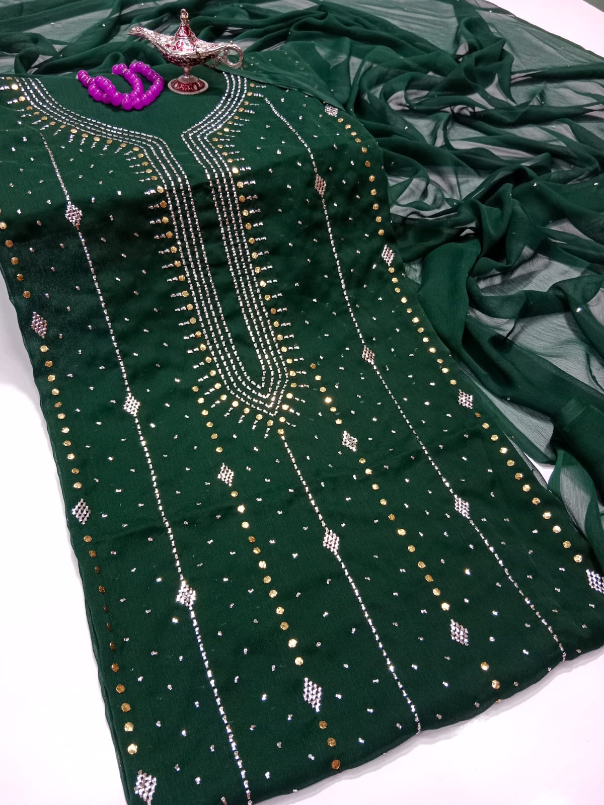 "Summer Lawn 3 Piece Suit – Embroidered with Chiffon Dupatta"(18 color)