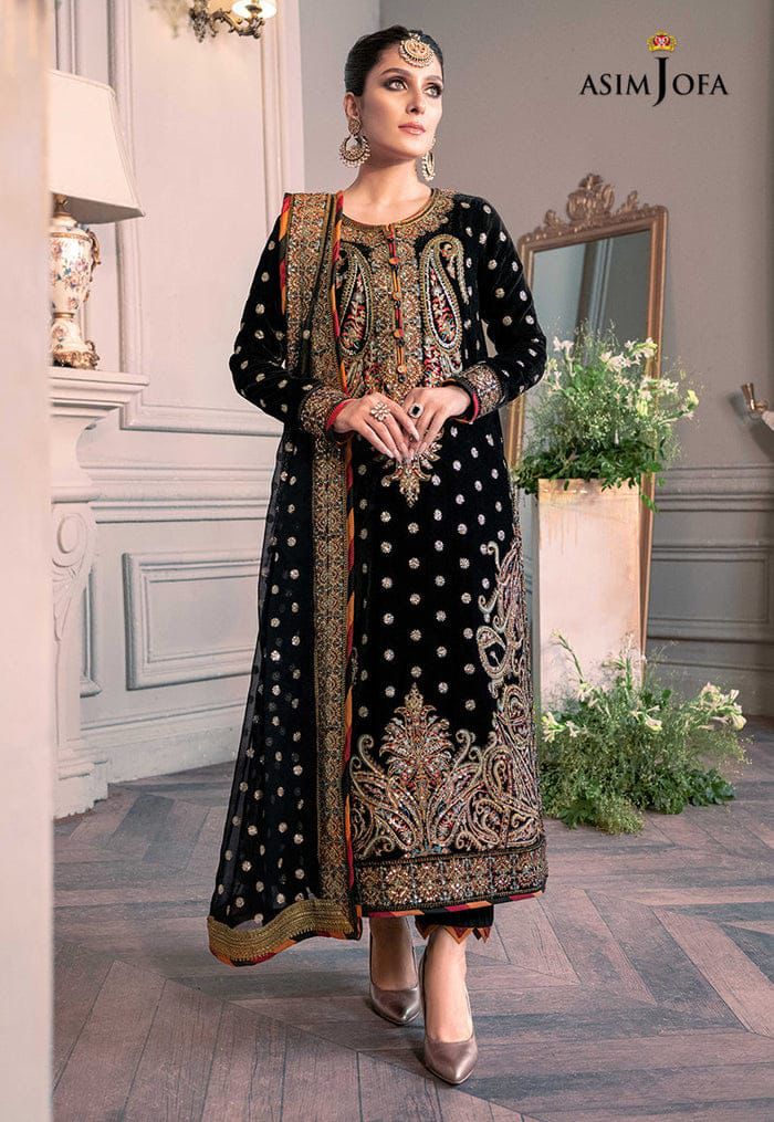 ✨ ASIM JOFA Velvet Embroidered Luxury Unstitched 3PC – Net Dupatta | Premium Collection